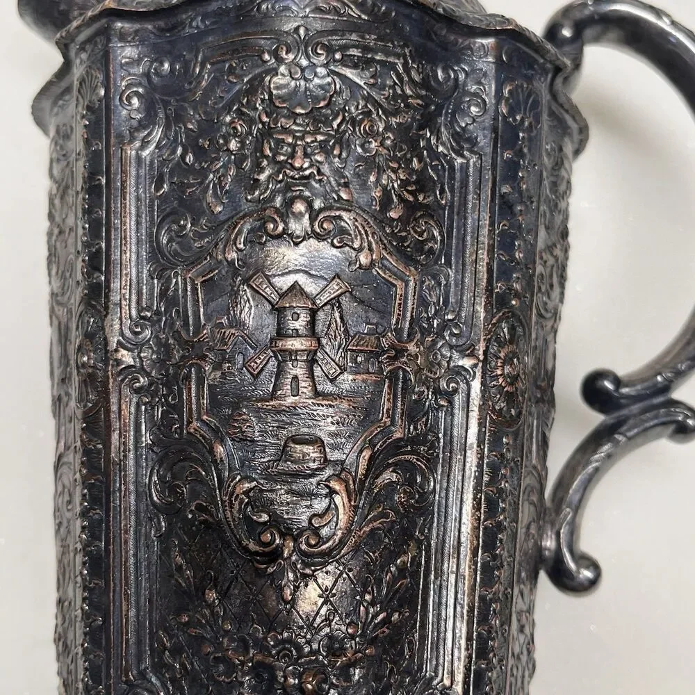Antique E.G. Webster & Sons Silver Plated Cocktail Shaker & Cup Dutch Repousse